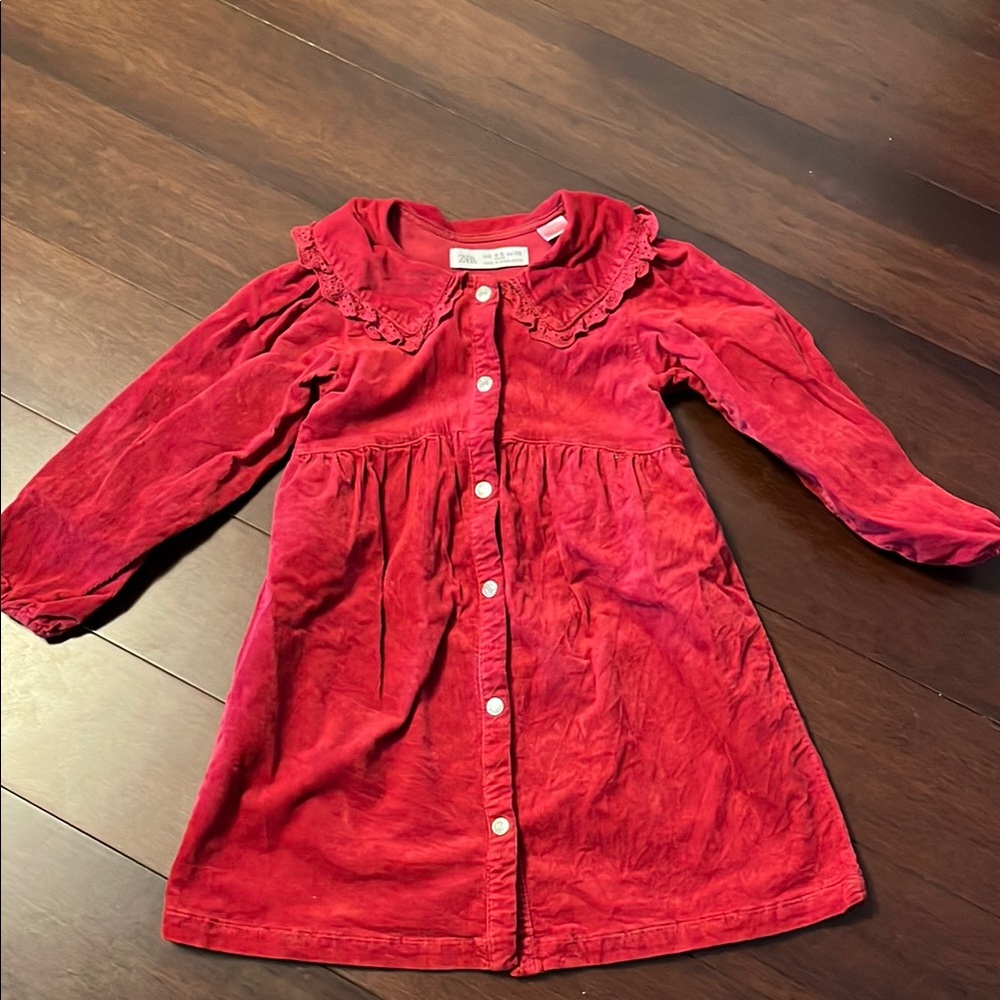 Zara Red Ribbed Sundress with Peter Pan Collar